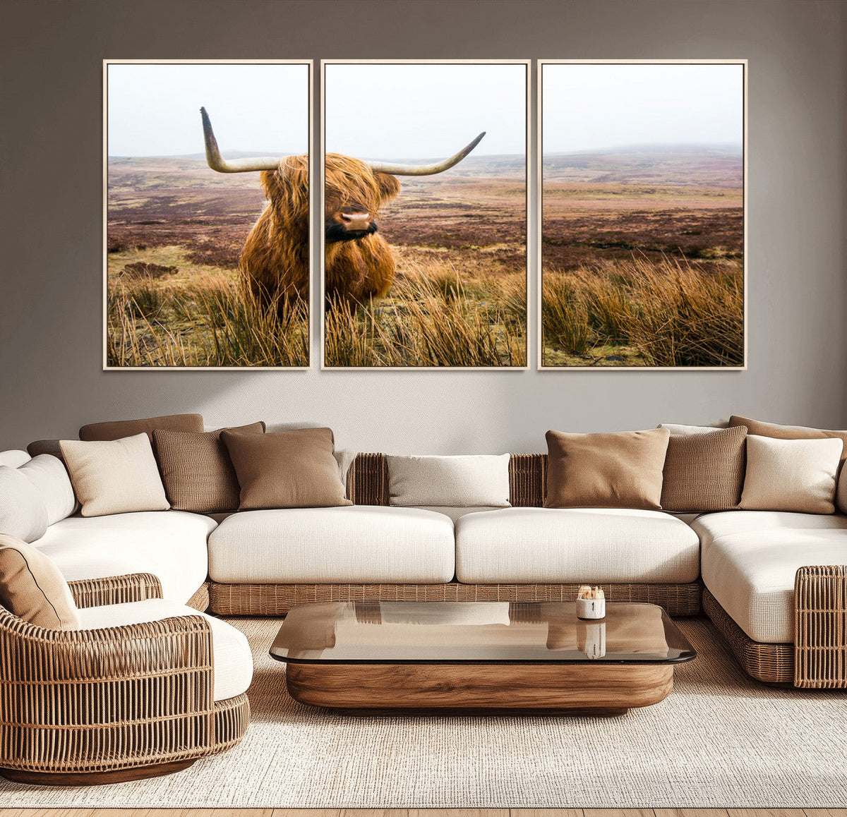 Scottish Highland Cow Canvas Wall Art – Rustic Farmhouse