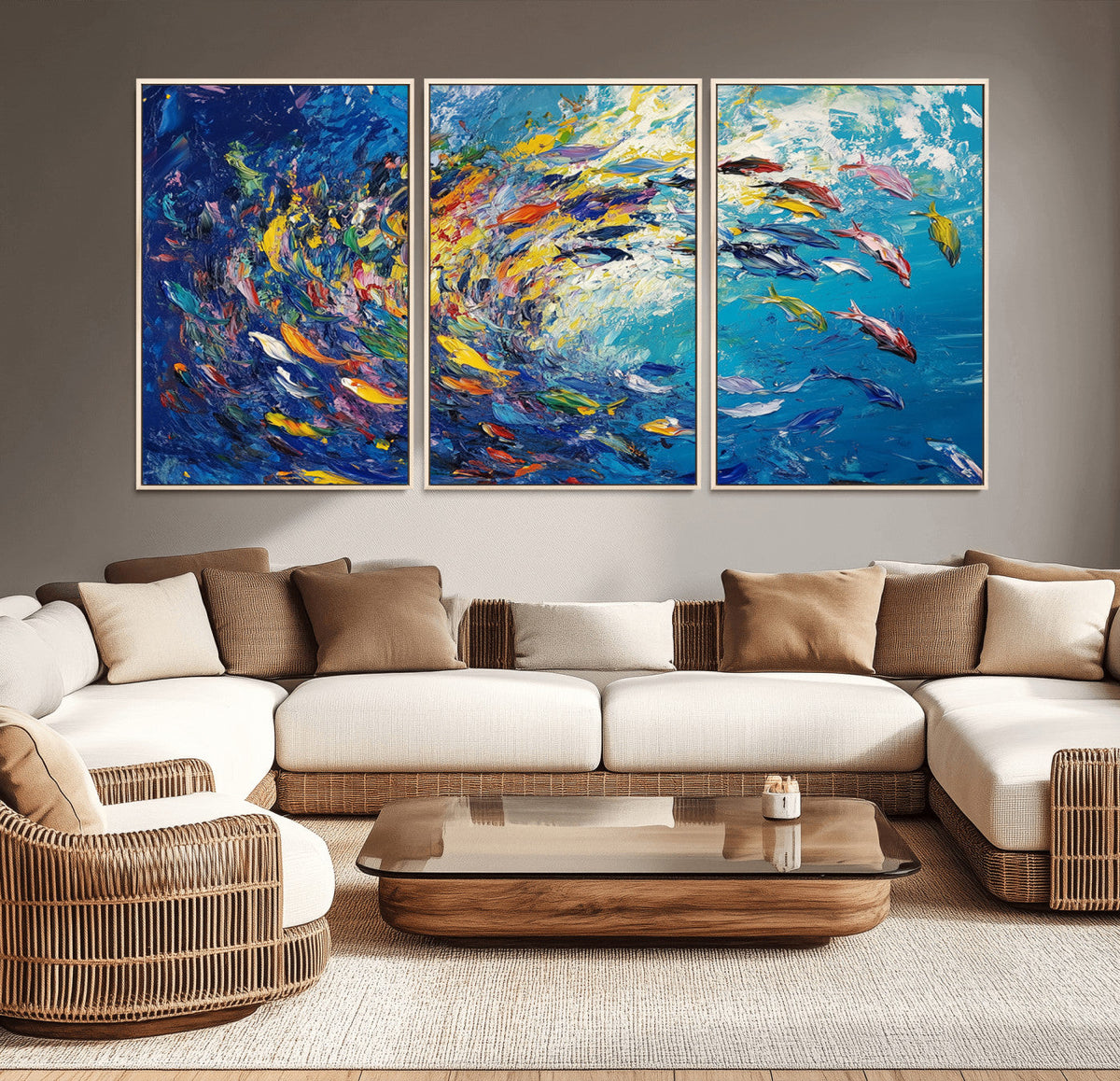Colorful Swirling Fish School Wall Art Canvas Print |