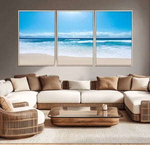 Wall Art Canvas Print Shiny Blue Sea and Beach