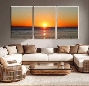 Golden Horizon Sunset Over Ocean Wall Art Canvas Print –