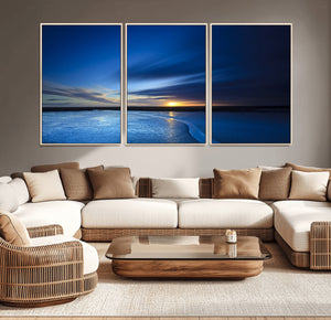 Blue Sunset Ocean Canvas Wall Art Print – Serene Coastal
