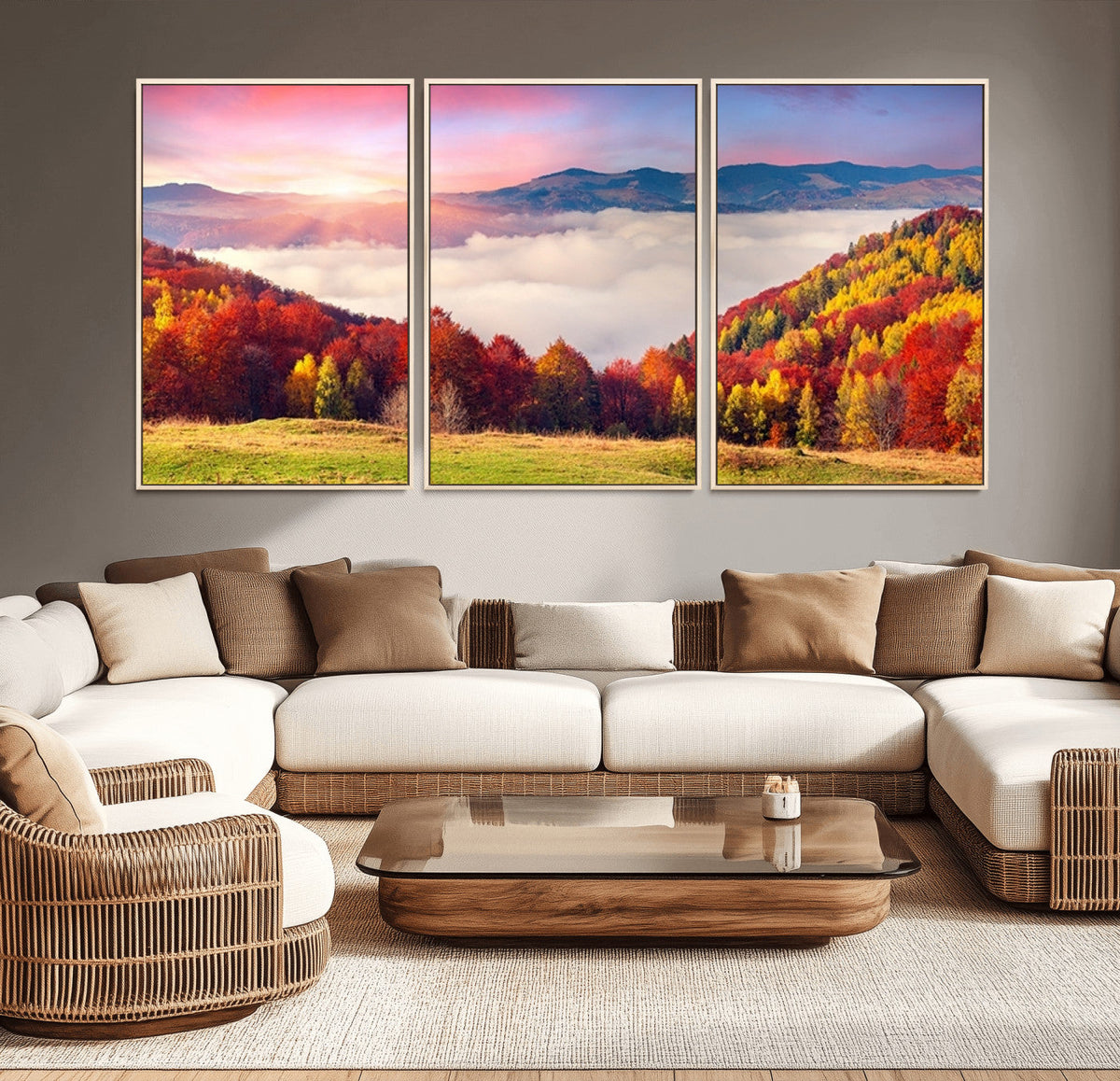 Autumn Mountain Foggy Landscape Wall Art Canvas Print |
