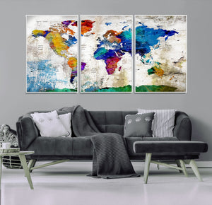 World Map Canvas Print – Framed Travel Map Wall Art for