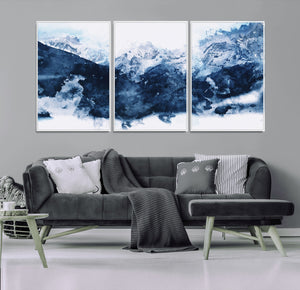 Abstract Blue Mountain Canvas Wall Art – Modern Triptych