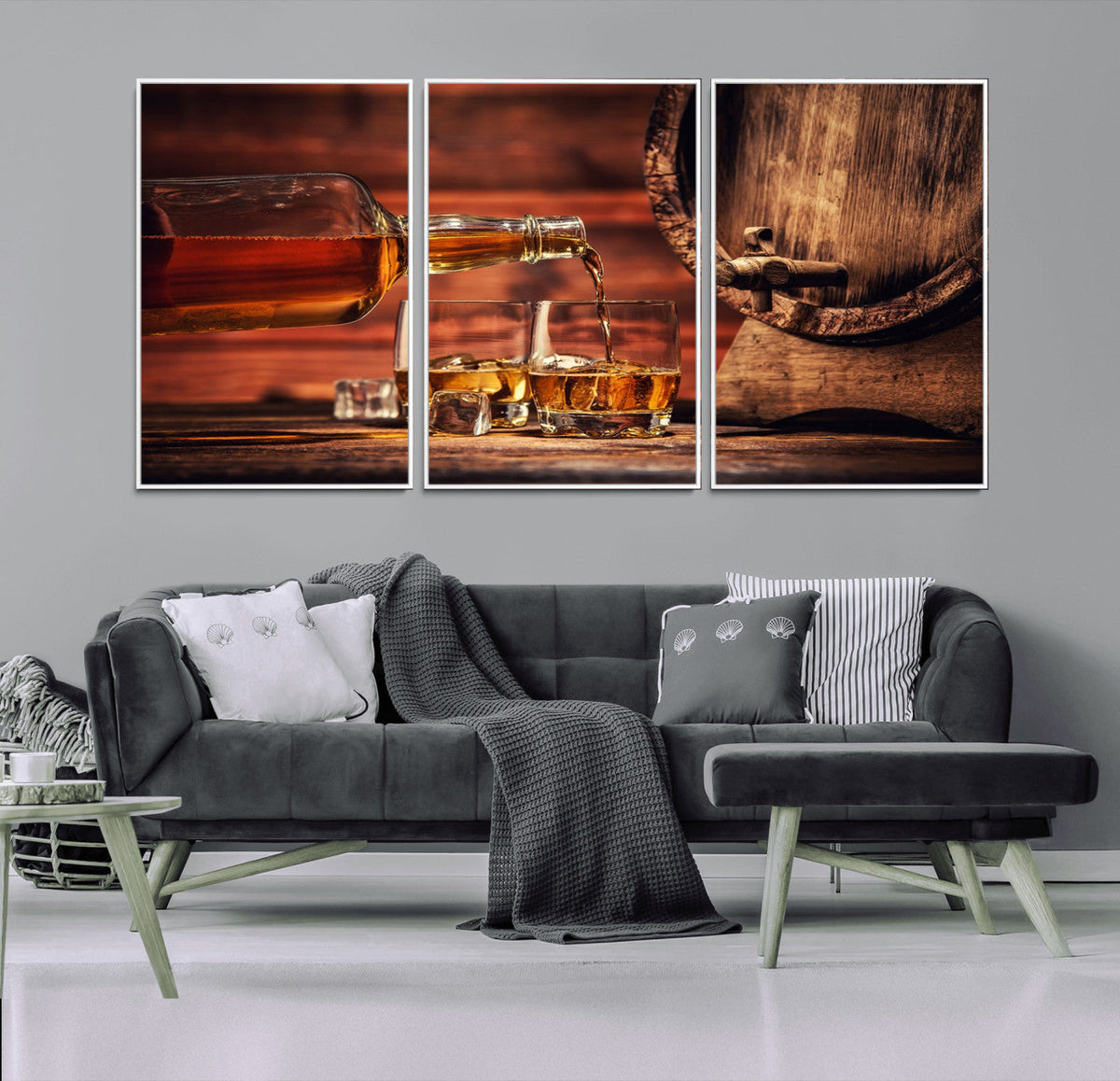 Whiskey and Cigar Canvas Wall Art | 3 Panel Bar Room Decor