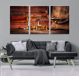 Whiskey and Cigar Canvas Wall Art | 3 Panel Bar Room Decor