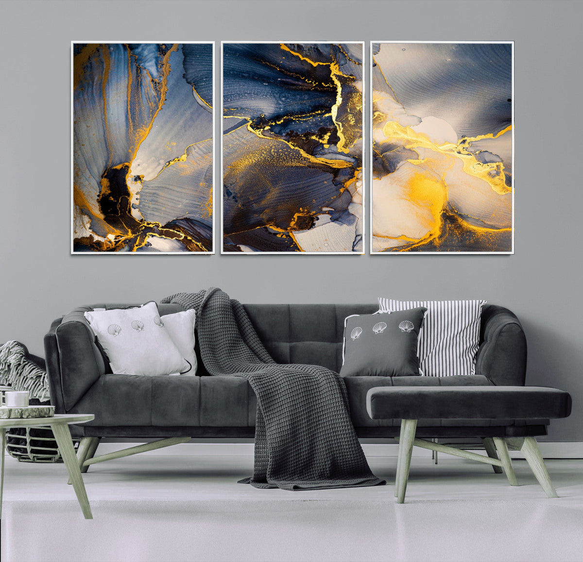 Large Abstract Wall Art Print -  Gold and Blue Abstract