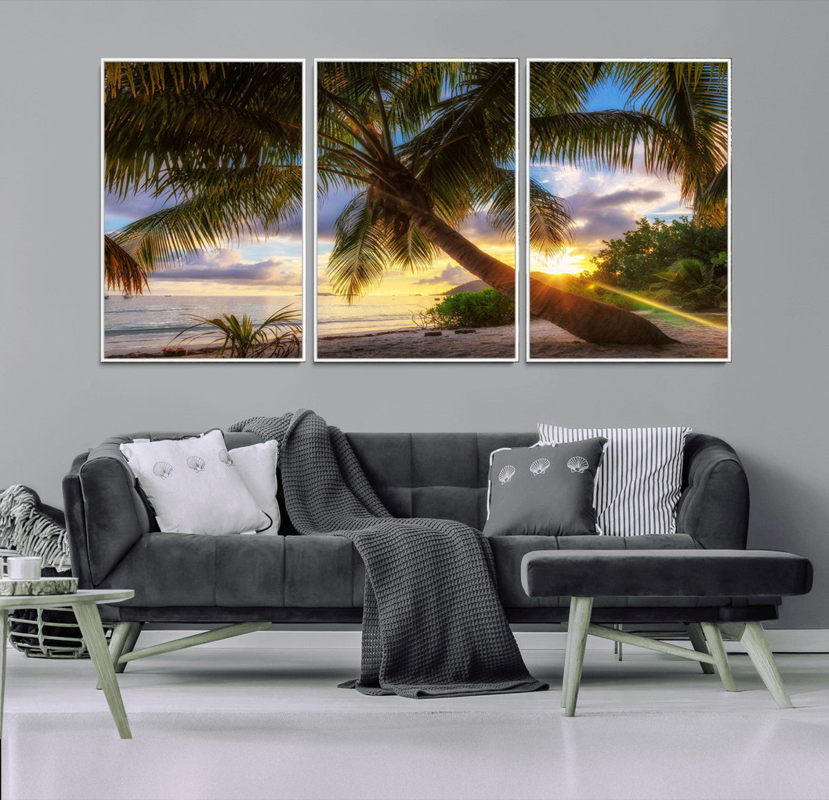 Tropical Island Sunset on the Beach Palms Wall Art Canvas