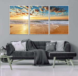Golden Sunset Beach Print Canvas Wall Art, Giclee Canvas