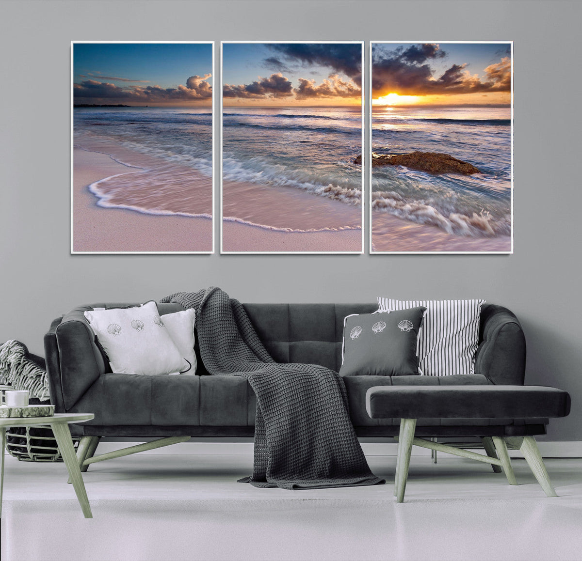 Sea Ocean Sunset Beach Wall Art Canvas Print