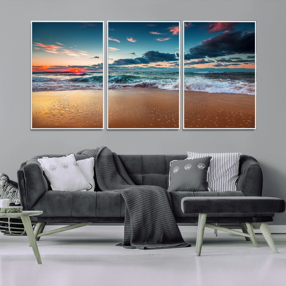 Sunset on Beach Wall Art Ocean Beach Canvas Print