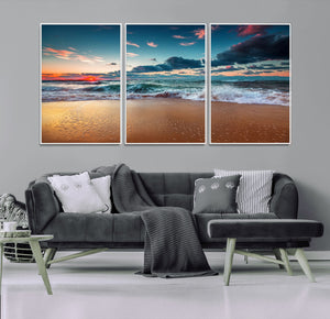 Sunset on Beach Wall Art Ocean Beach Canvas Print