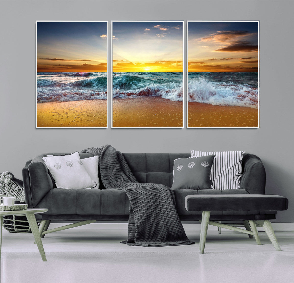 Golden Sunset Ocean Waves Wall Art Canvas Print – Multi