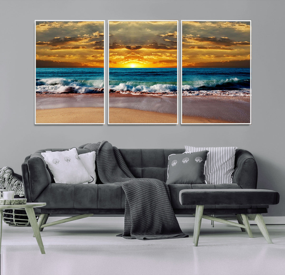 Ocean Sunrise Over Golden Beach Waves, Giclee Canvas Wall
