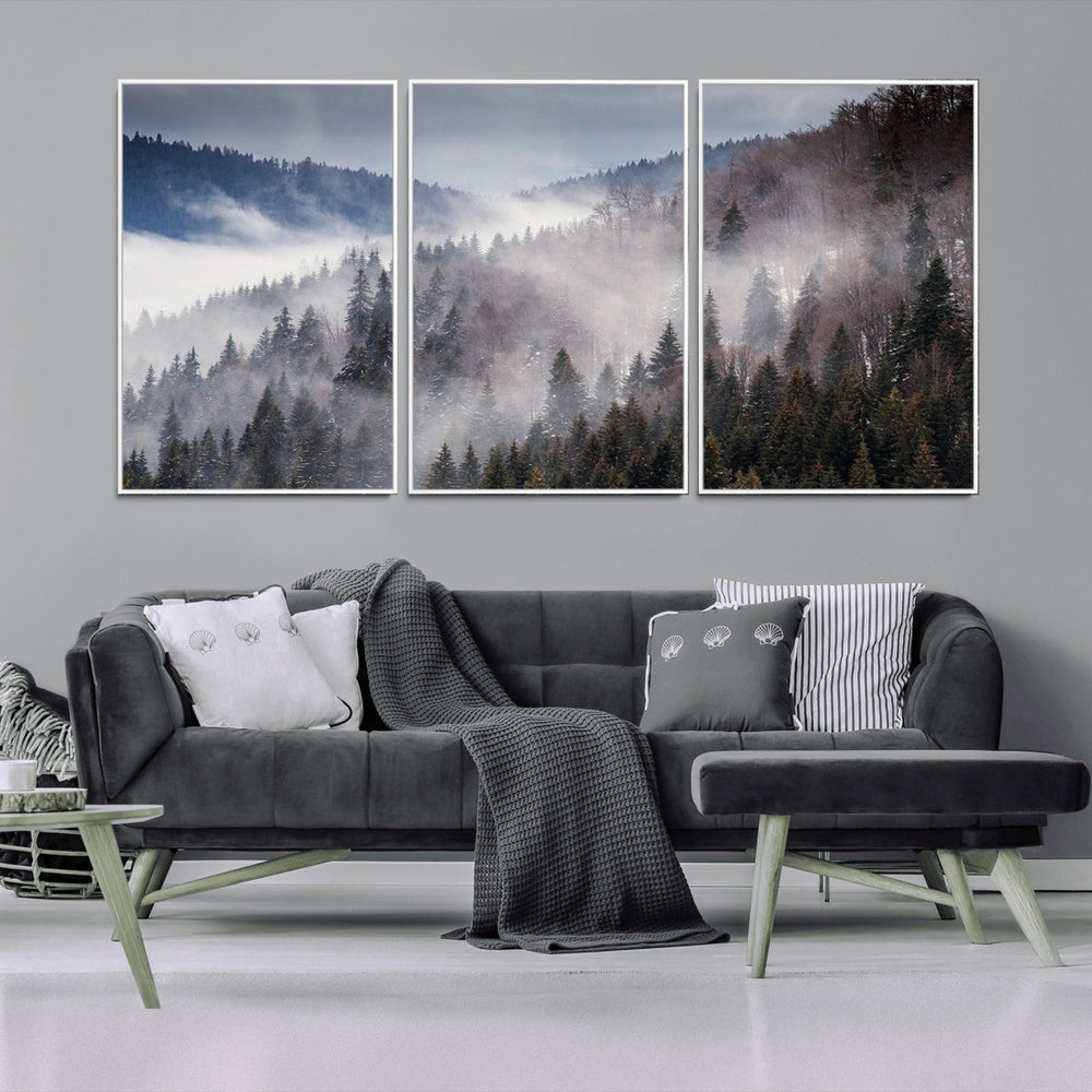Beautiful Rising Fog in Winter Mountain Landscape- Framed