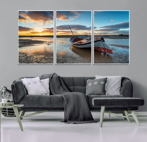 Small Boat At The Beach Sunset Wall Art, Boat Sunset Wall