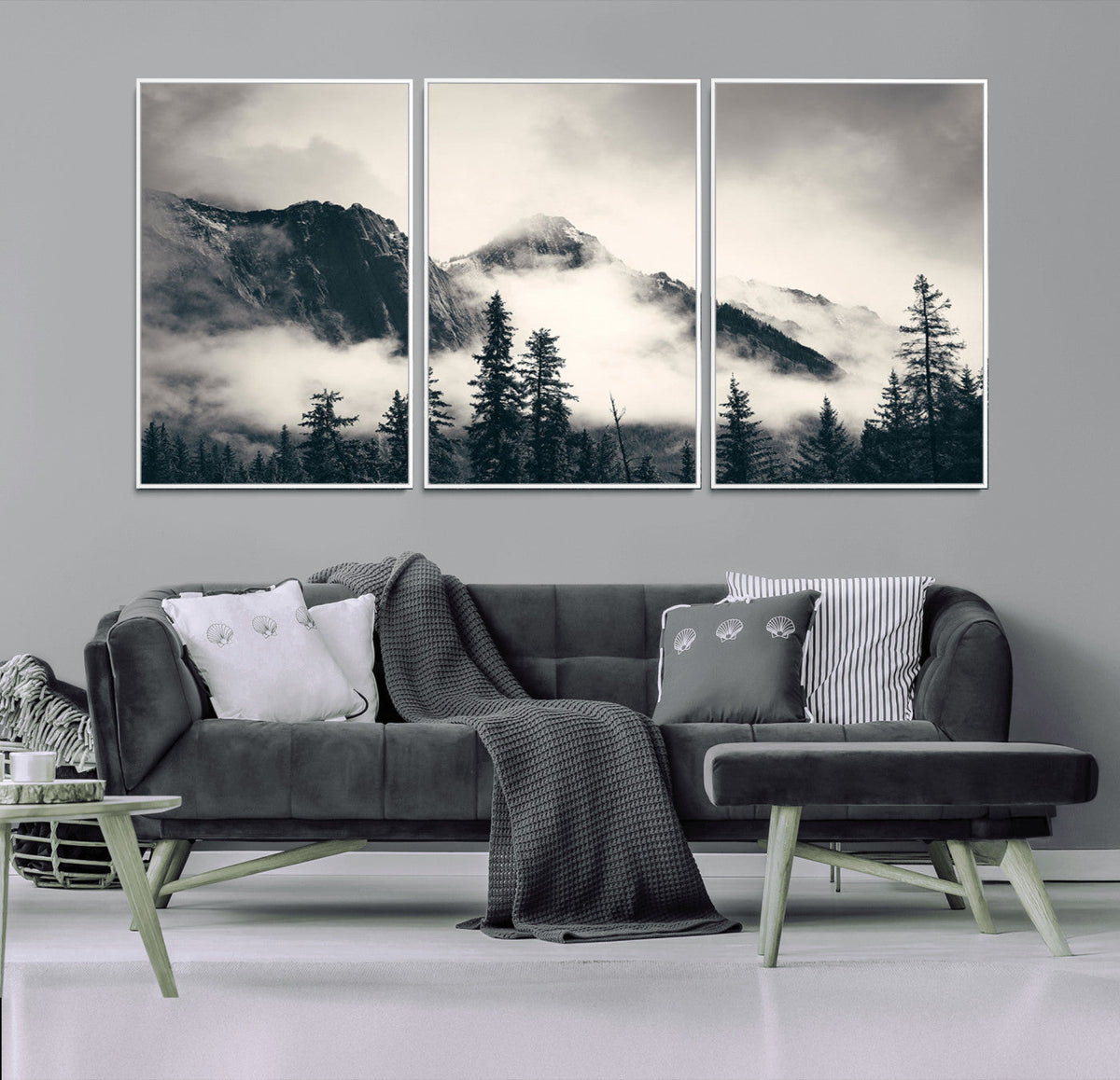 Large Foggy Mountain Forest Wall Art Canvas Print | Misty