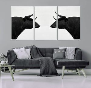 Spanish Bull Art - Framed Black and White Bull Canvas Print