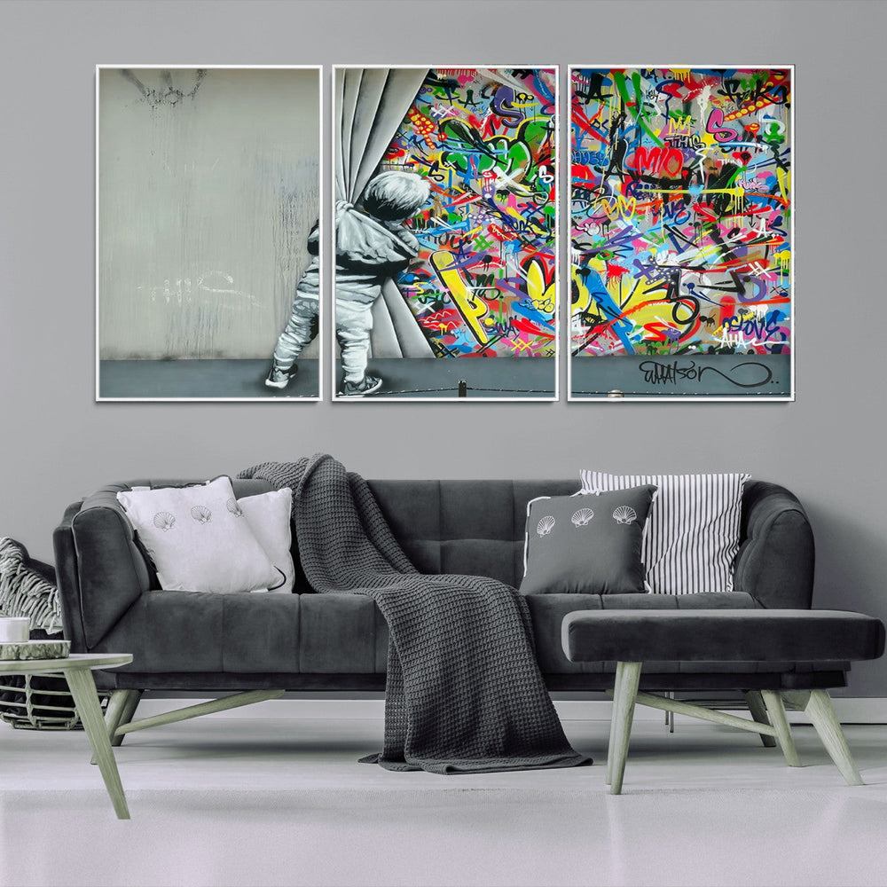 Banksy Colorful Street Graffiti Canvas Wall Art Print,