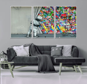 Banksy Colorful Street Graffiti Canvas Wall Art Print,