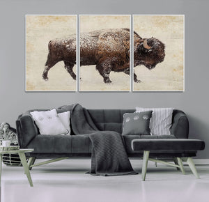 Buffalo Wall Art, Western Bison Canvas Print, Rustic Buffalo