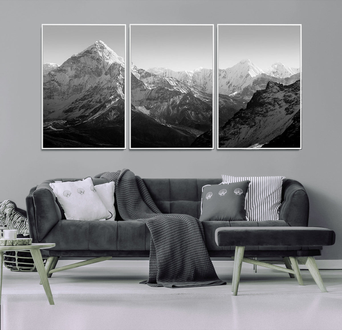 Everest Himalaya Mountain Peaks Black & White Triptych