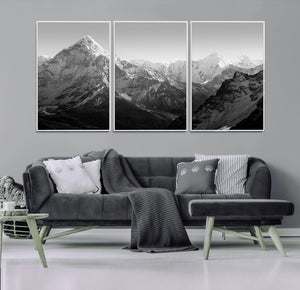 Everest Himalaya Mountain Peaks Black & White Triptych