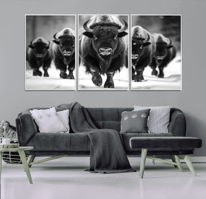 American Bison Art | Buffalo Herd Wall Art Canvas Print, BW