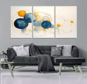 Geometric Blue Orange Abstract Wall Art Canvas, Geometric