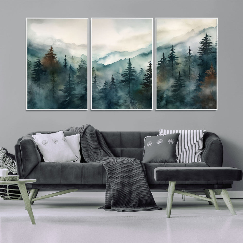 Serenity Forest Wall Art Canvas | Foggy Mountain Landscape