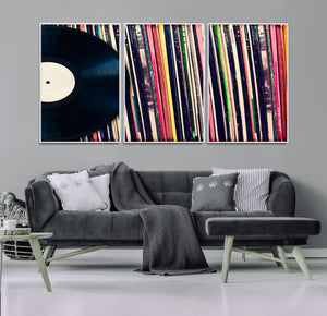 Vinyl Record and Album Collection Canvas Wall Art - Retro