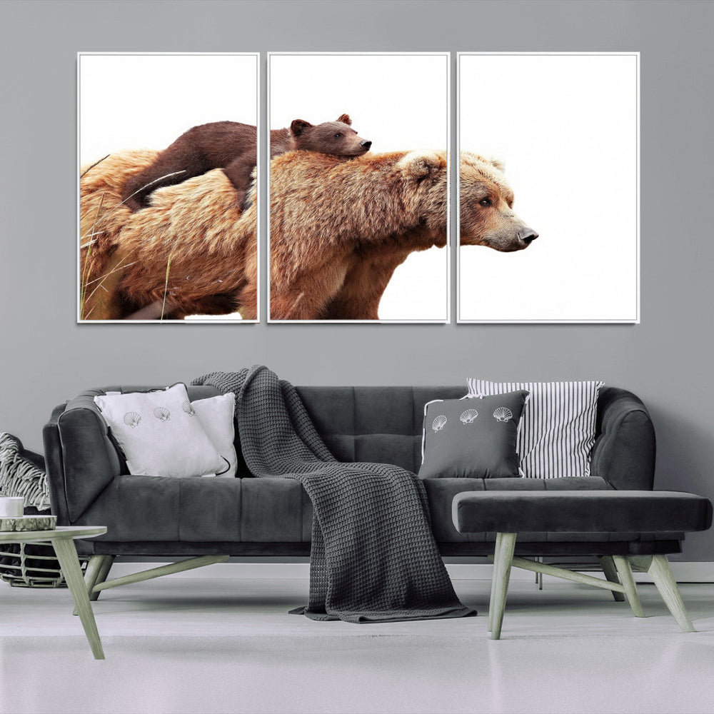 Mother and Baby Bear Canvas Wall Art - Adorable Wildlife