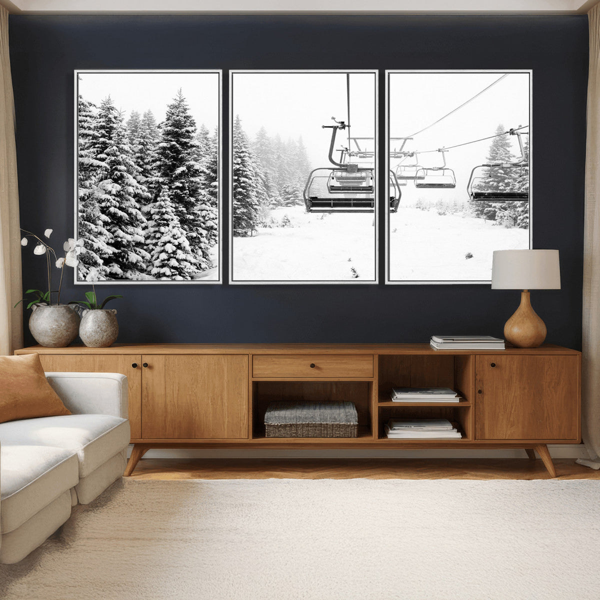 Ski Wall Art - Ski Lift Wall Art Canvas Print Snow Covered