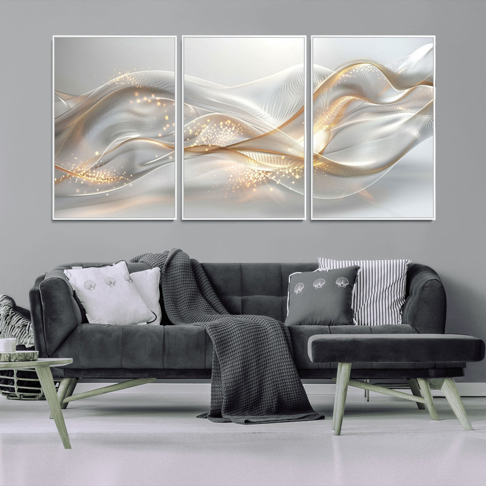 Abstract art Grey and Gold Lines Wall Art