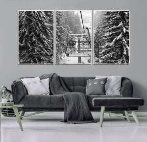 Winter Ski Lift Black and White Canvas Wall Art – Alpine
