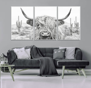 Rustic Charm | Cow Longhorn Black White Bighorn Wall Art