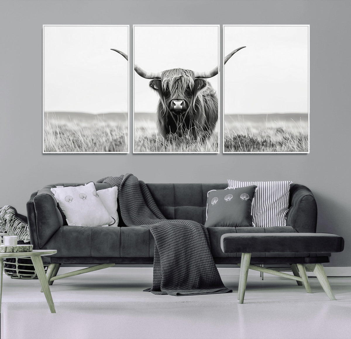 Highland Cow Canvas Wall Art – Majestic Beauty in Black and
