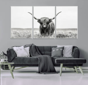 Highland Cow Canvas Wall Art – Majestic Beauty in Black and