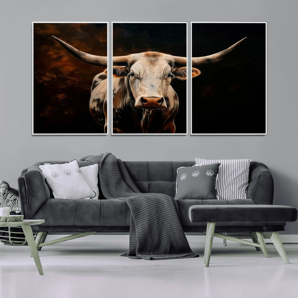 Texas Longhorn Wall Art | 3-Panel Large Texas Longhorn