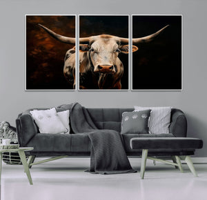 Texas Longhorn Wall Art | 3-Panel Large Texas Longhorn