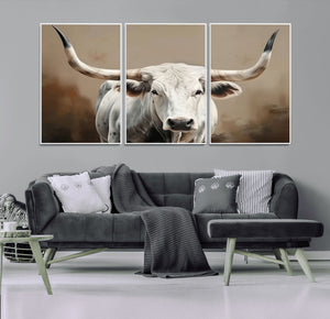 White Longhorn Bull Wall Art Canvas Print – Framed and Ready