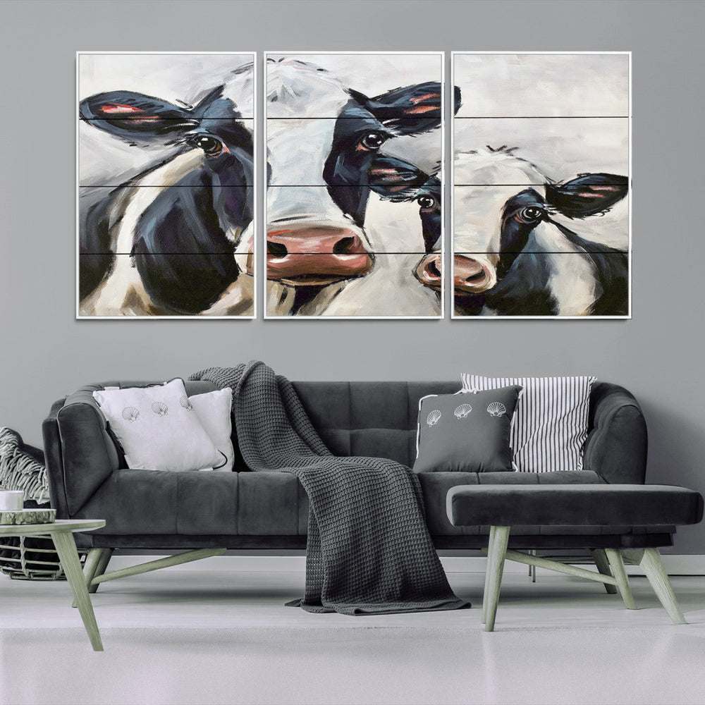 Vintage Baby and Mom Cattle Wall Art Canvas Print