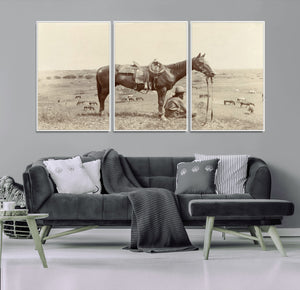 Cowboy Wall Art - Western Horse Canvas Print - Vintage