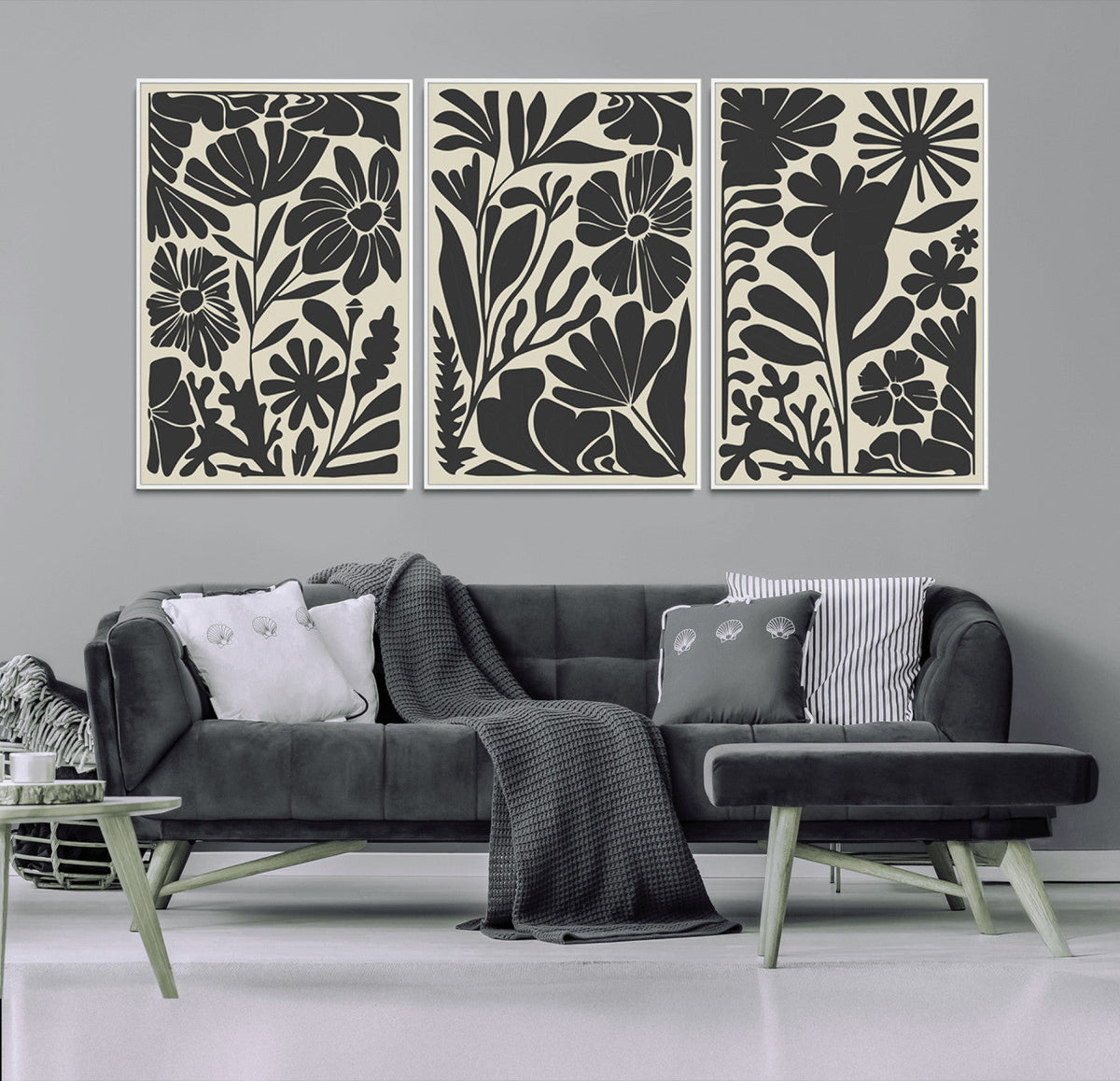 Modern Botanical Wall Art - Floral Black and White Canvas