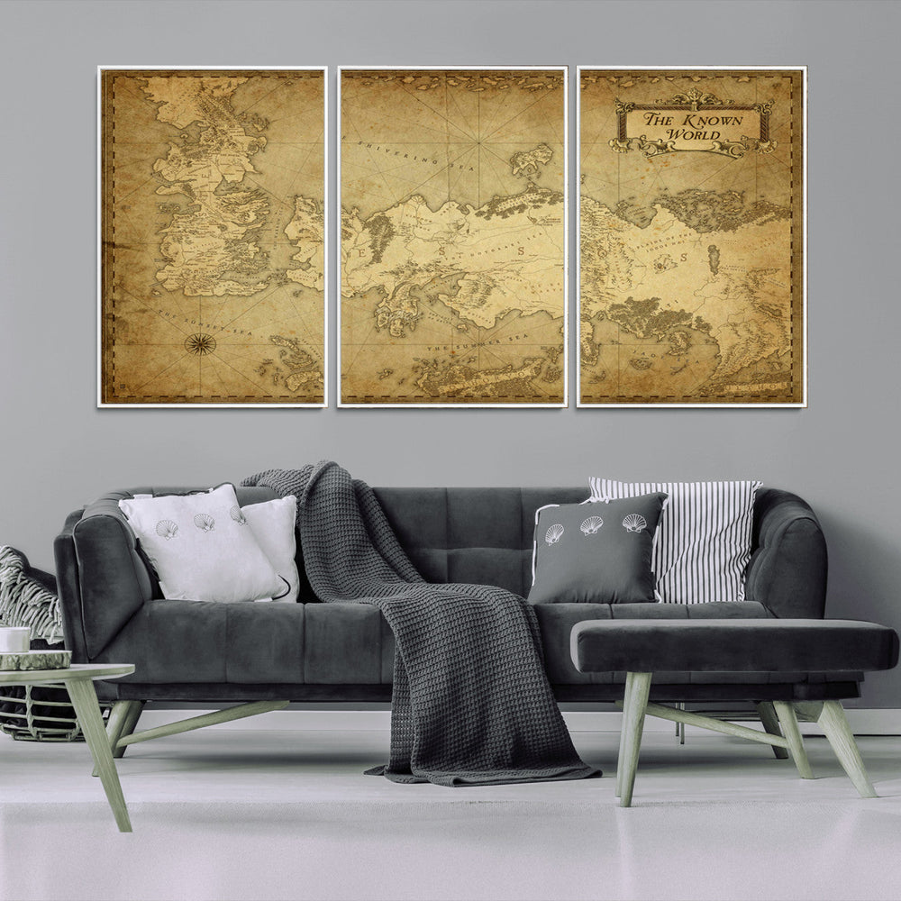 Vintage Game of Thrones Map Wall Art | Westeros and Essos