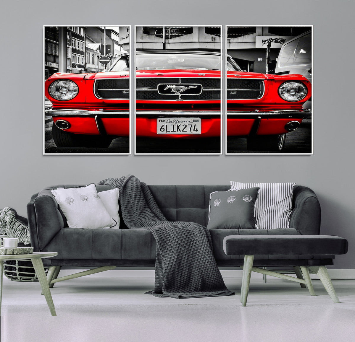 Red Mustang Car Wall Art – Framed Classic Vehicle Canvas