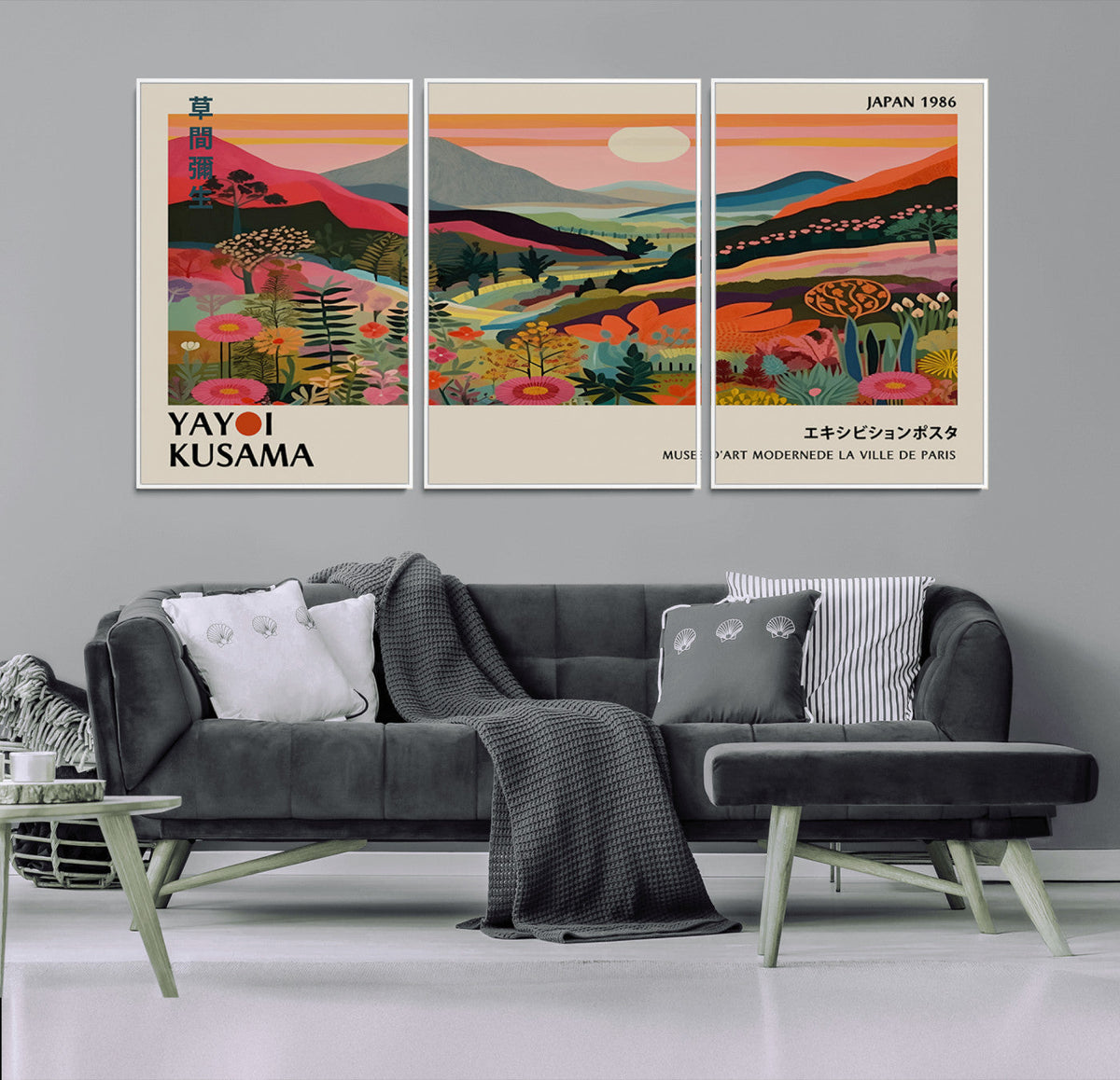 Yayoi Kusama Landscape Canvas Print, Vibrant Floral Mountain