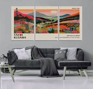 Yayoi Kusama Landscape Canvas Print, Vibrant Floral Mountain