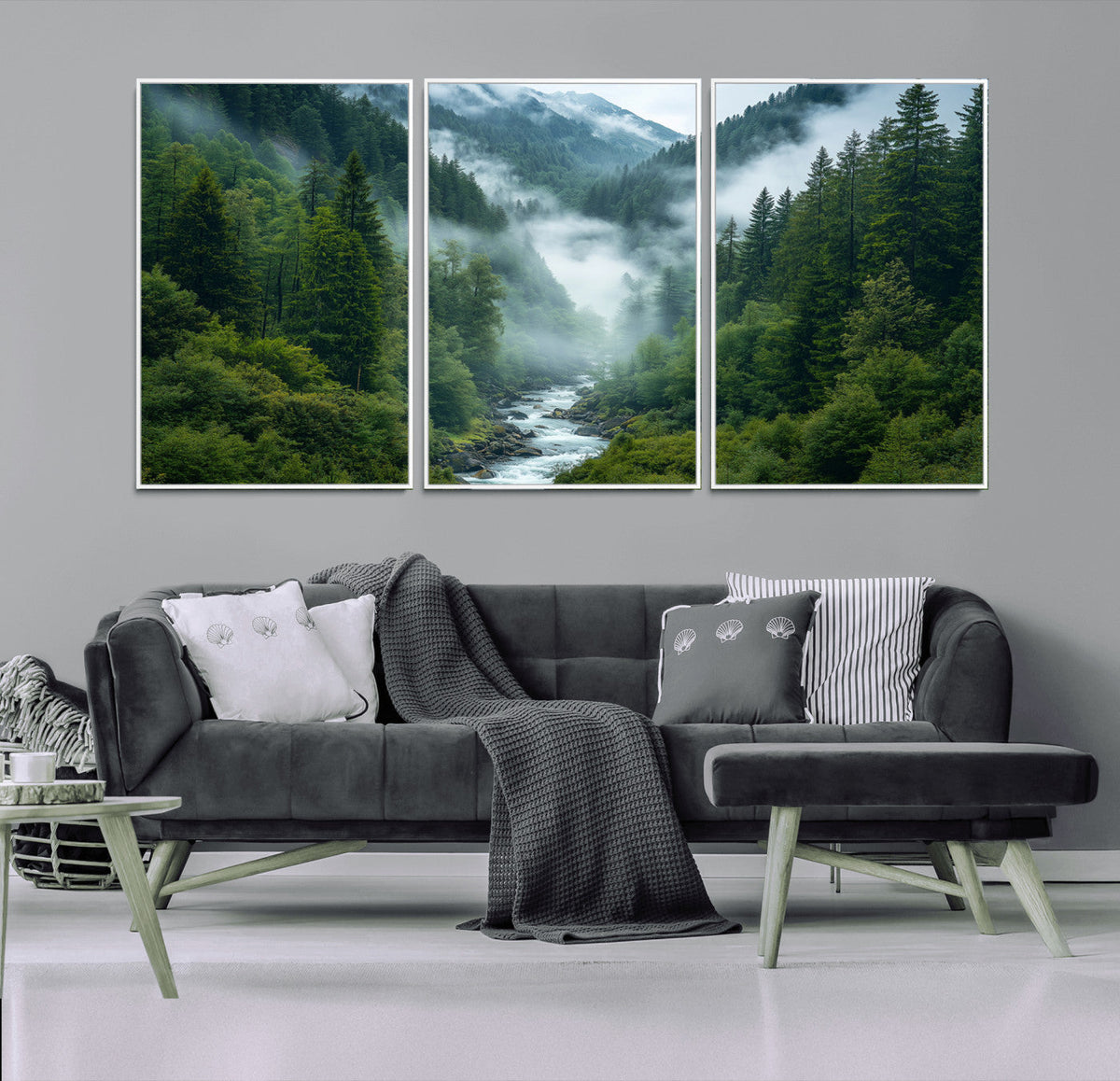 Mountain Forest River Canvas Wall Art Print - Serene Nature