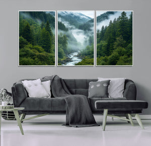 Mountain Forest River Canvas Wall Art Print - Serene Nature